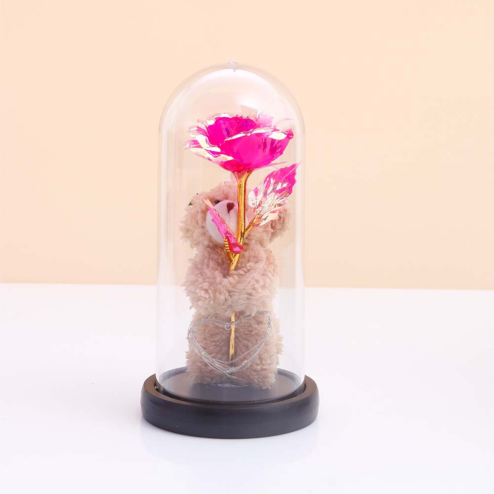 Pink Teddy LED Glass Jar Showpiece