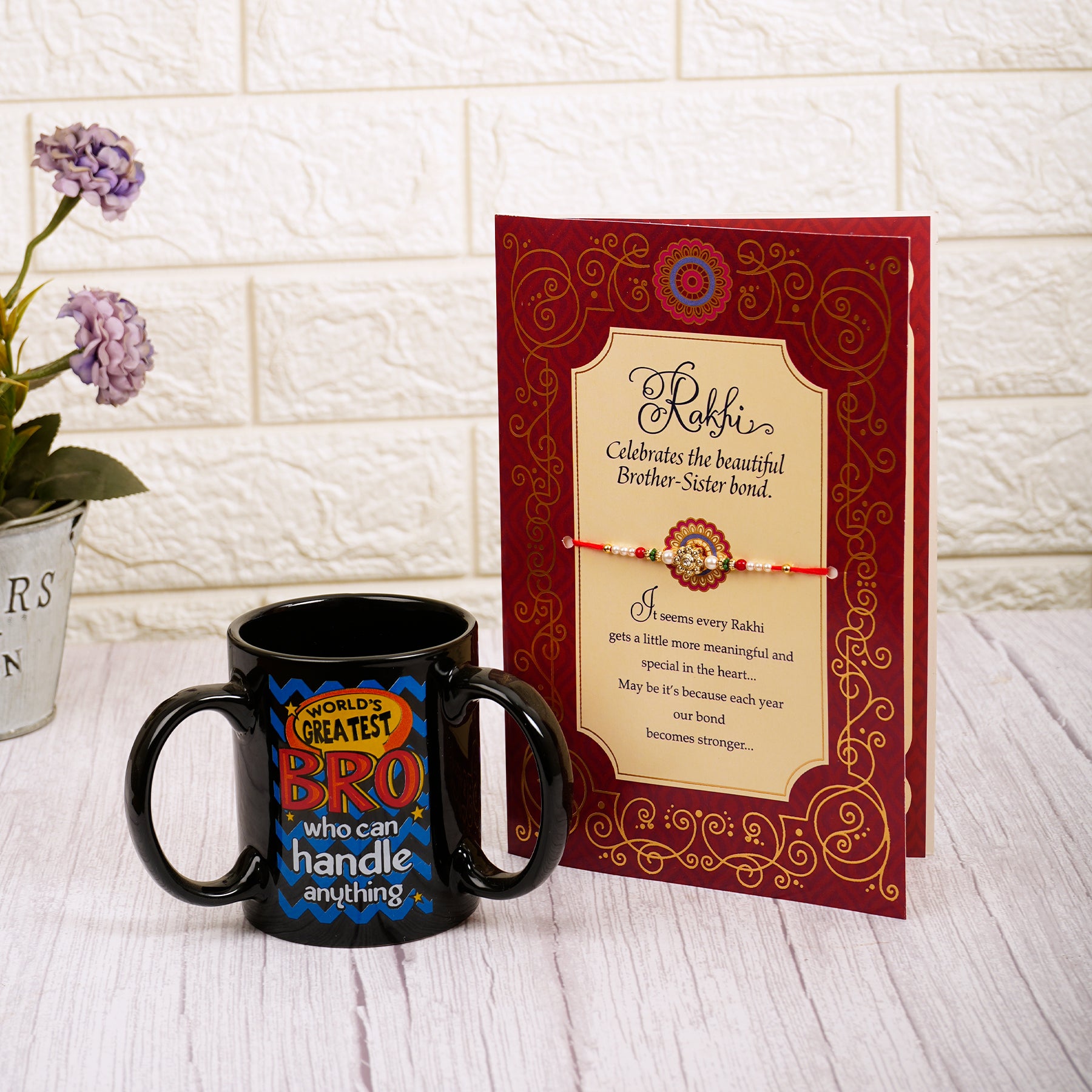 Celebrations Rakhi Greeting Card With Three Handle Mug