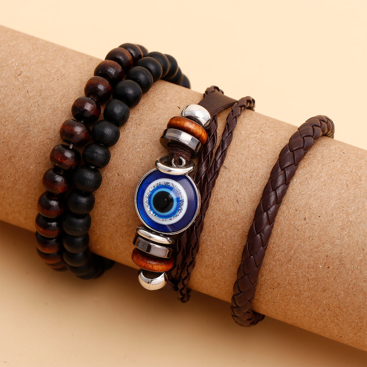 Evil Eye Beaded Multilayer Leather Bracelet