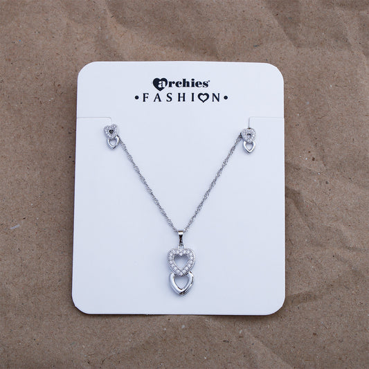 Twin Hearts Pendant with Earring Set