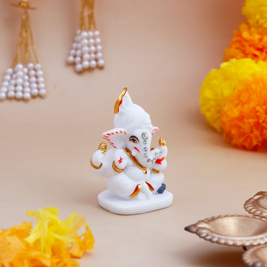 Mini Ganesha White and Golden Idol