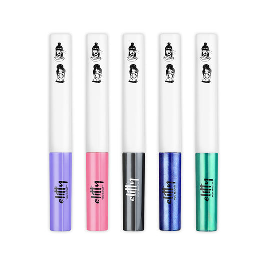 Elitty Mini Pop Colour Waterproof Liquid Eyeliner Combo | Matte Shades (Pink, Lilac, Black) & Metallic Shades (Blue, Emerald Green) | 1 ML Each