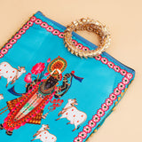 Shree Narayan Ethnic Handcrafted  Zip Up Fabric Bag - Blue