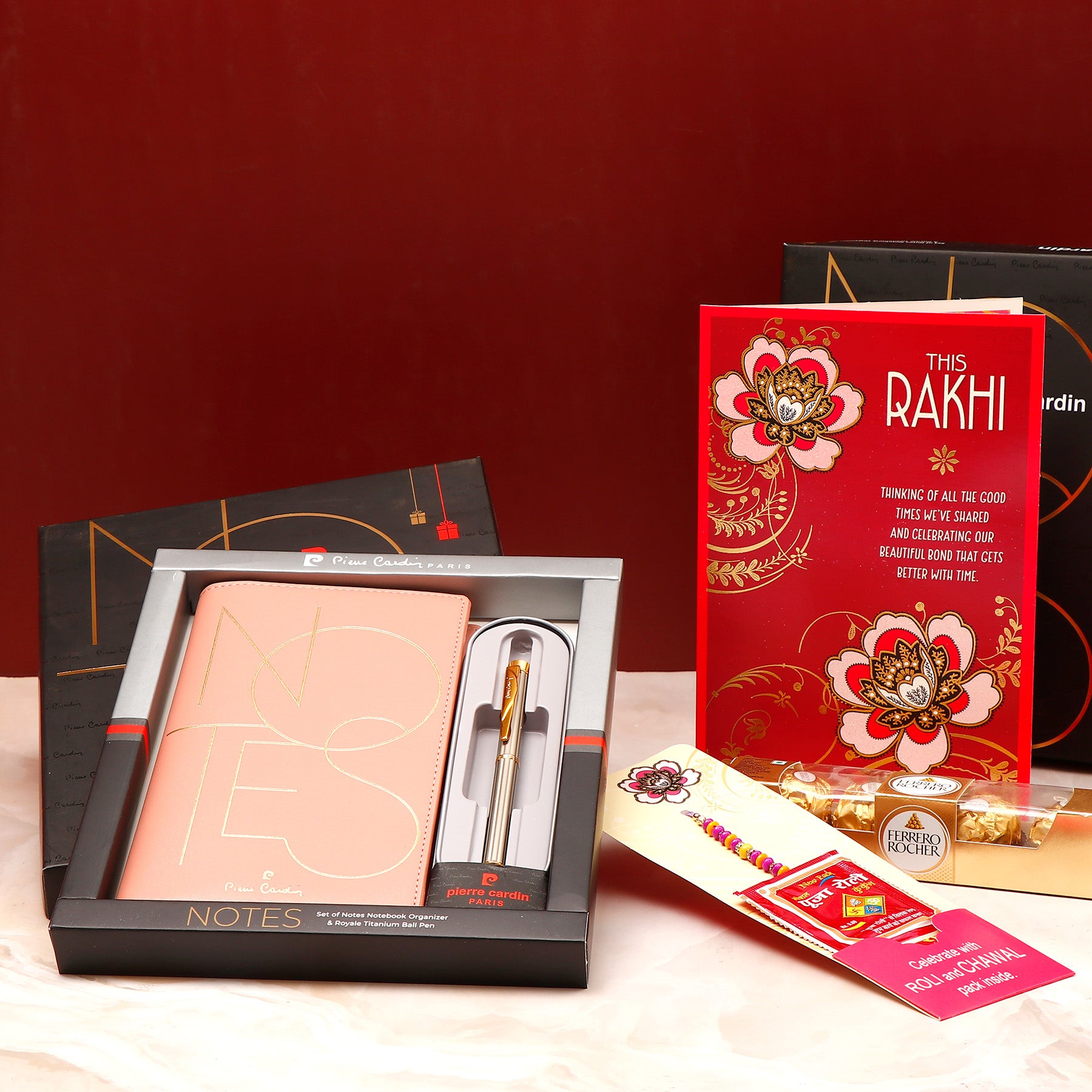 Rakhi Greeting Card with Peach Notebook Gifting Set