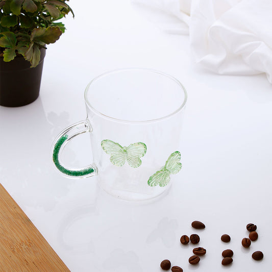 Green Butterfly Charmed Glass Mug