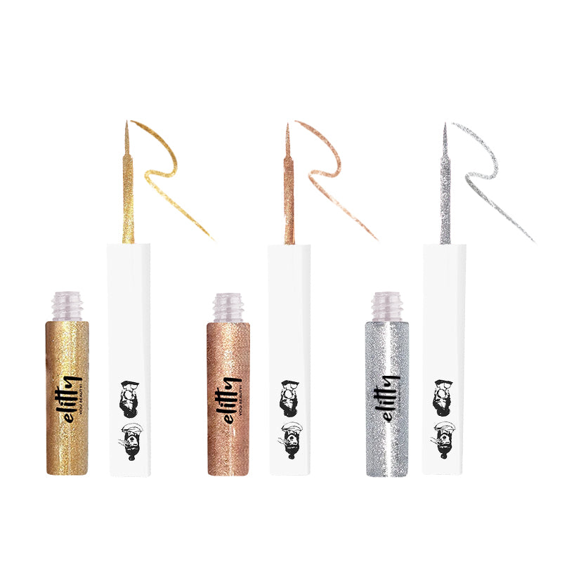 Elitty All That Glitters Waterproof Liquid Eyeliner Combo | Pack of 3 Glitter (Silver, Golden, Copper-Dark Rose Gold) Shades | Long Lasting | 4 ML Each