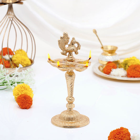 Peacock Golden Diya Jyoti Stand