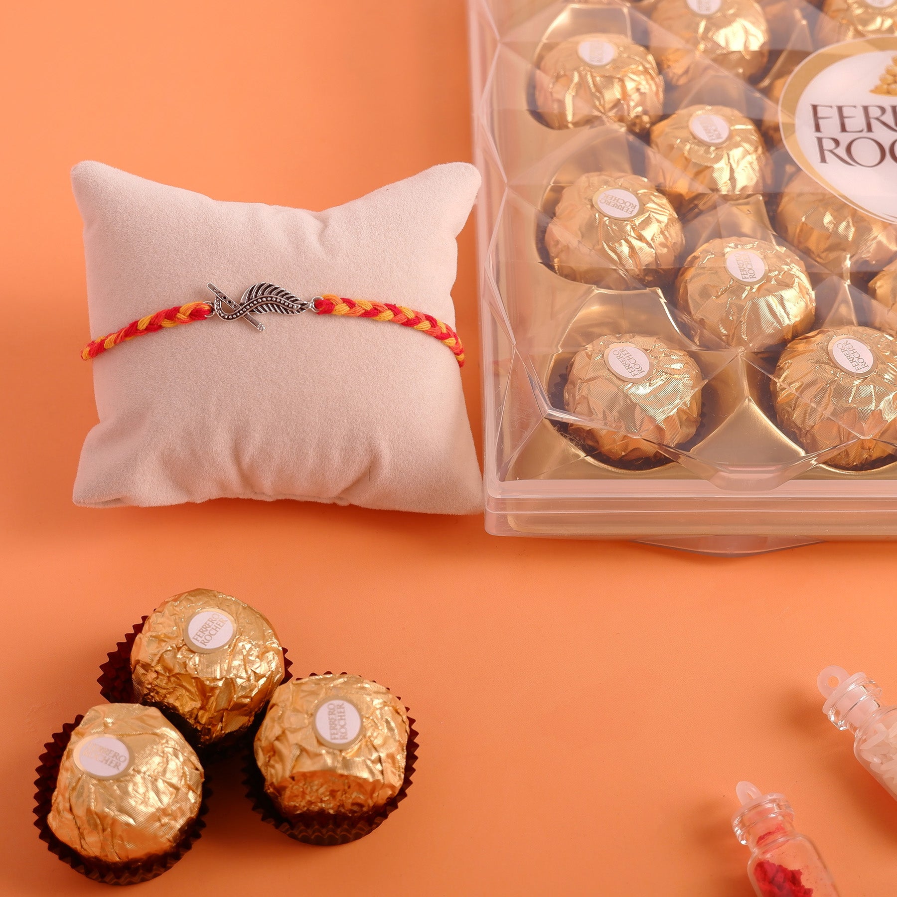 Krishna Silver Rakhi with Ferrero Rocher Gift Box