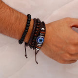 Evil Eye Beaded Multilayer Leather Bracelet