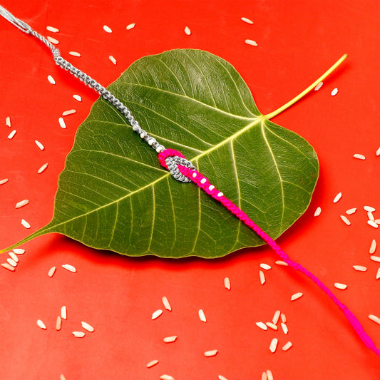 Beaded Pink and Grey Rakhi