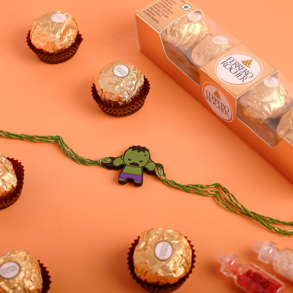 Hulk Rakhi with Ferrero Rocher - 50 GM