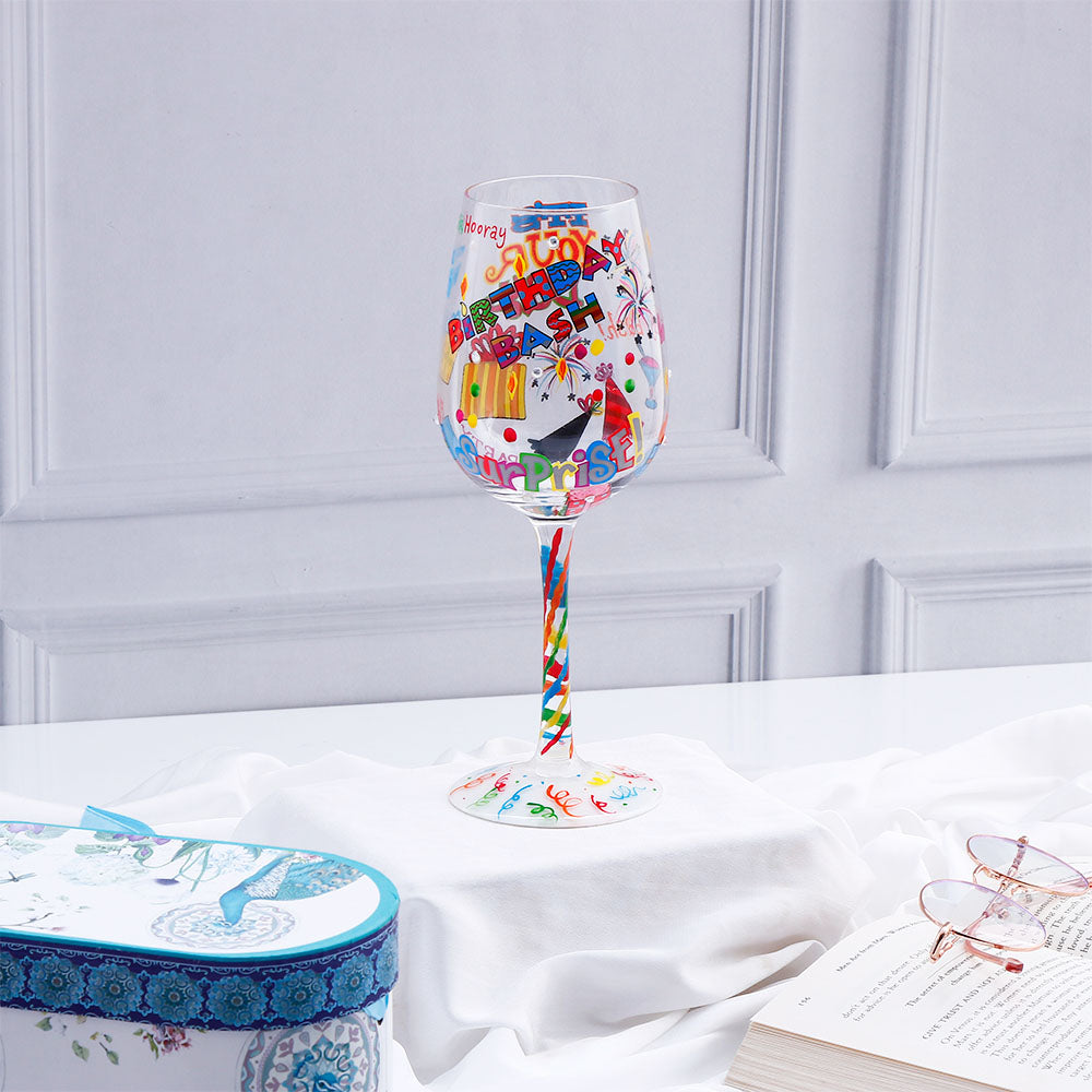 Bithday Bash Quoted Birthday Wine Glass