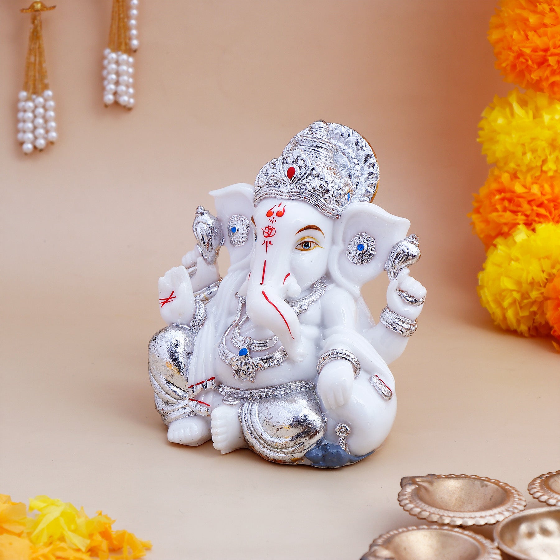 Lord Ganesha Idol with Silver Emblishment