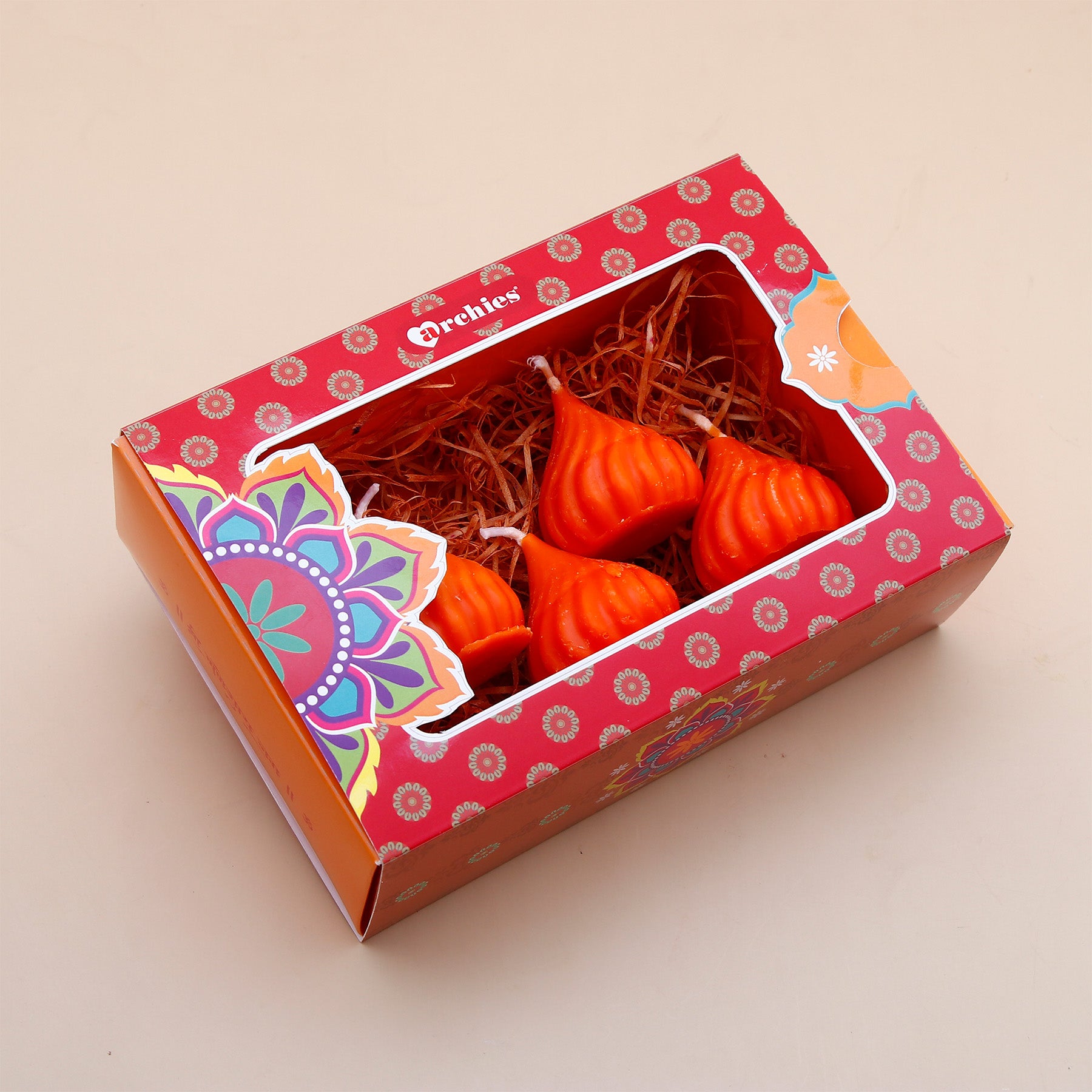 Set of 4 Modak Diyas - Orange