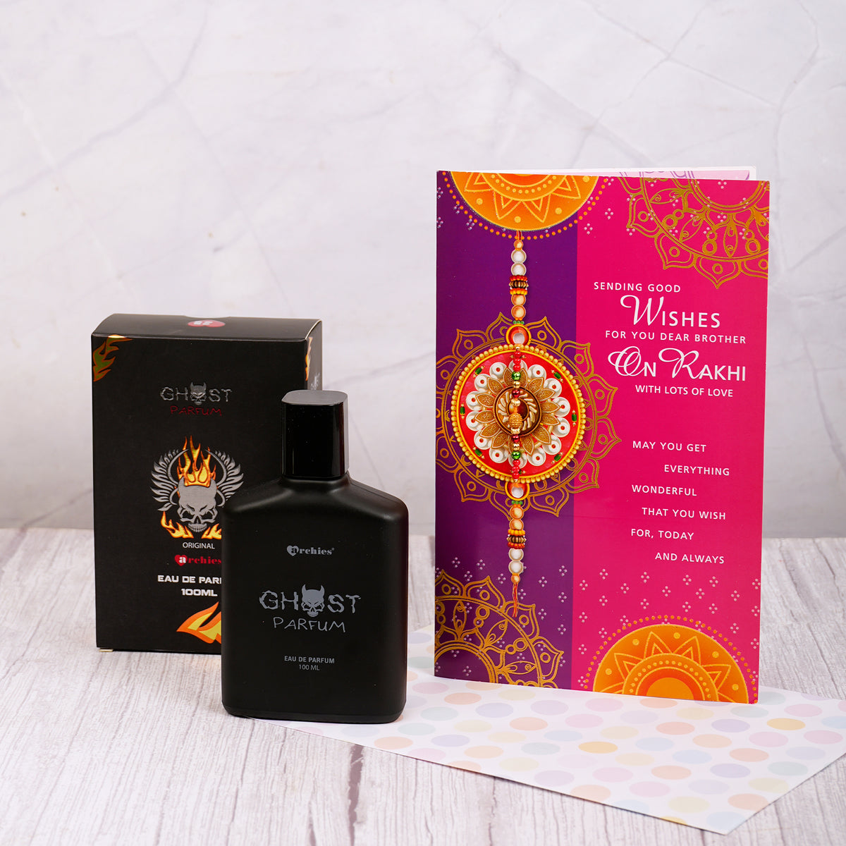 Ghost Perfume with Rakhi Wishes Greeting Card