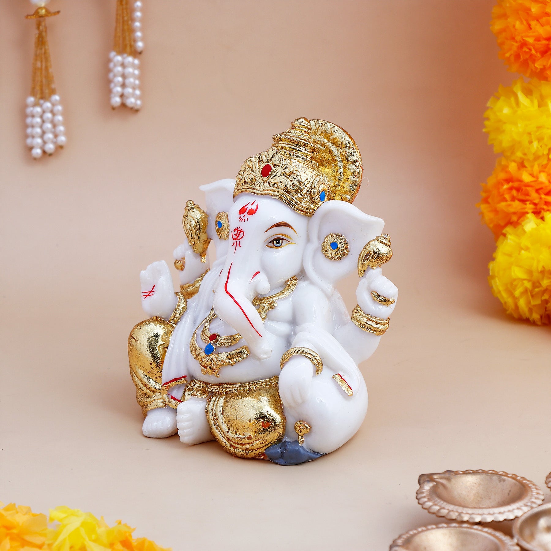 Lord Ganesha Idol with Golden Emblishment