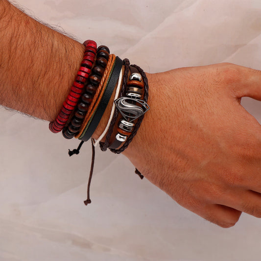 Superman Beaded Multilayer Leather Bracelet