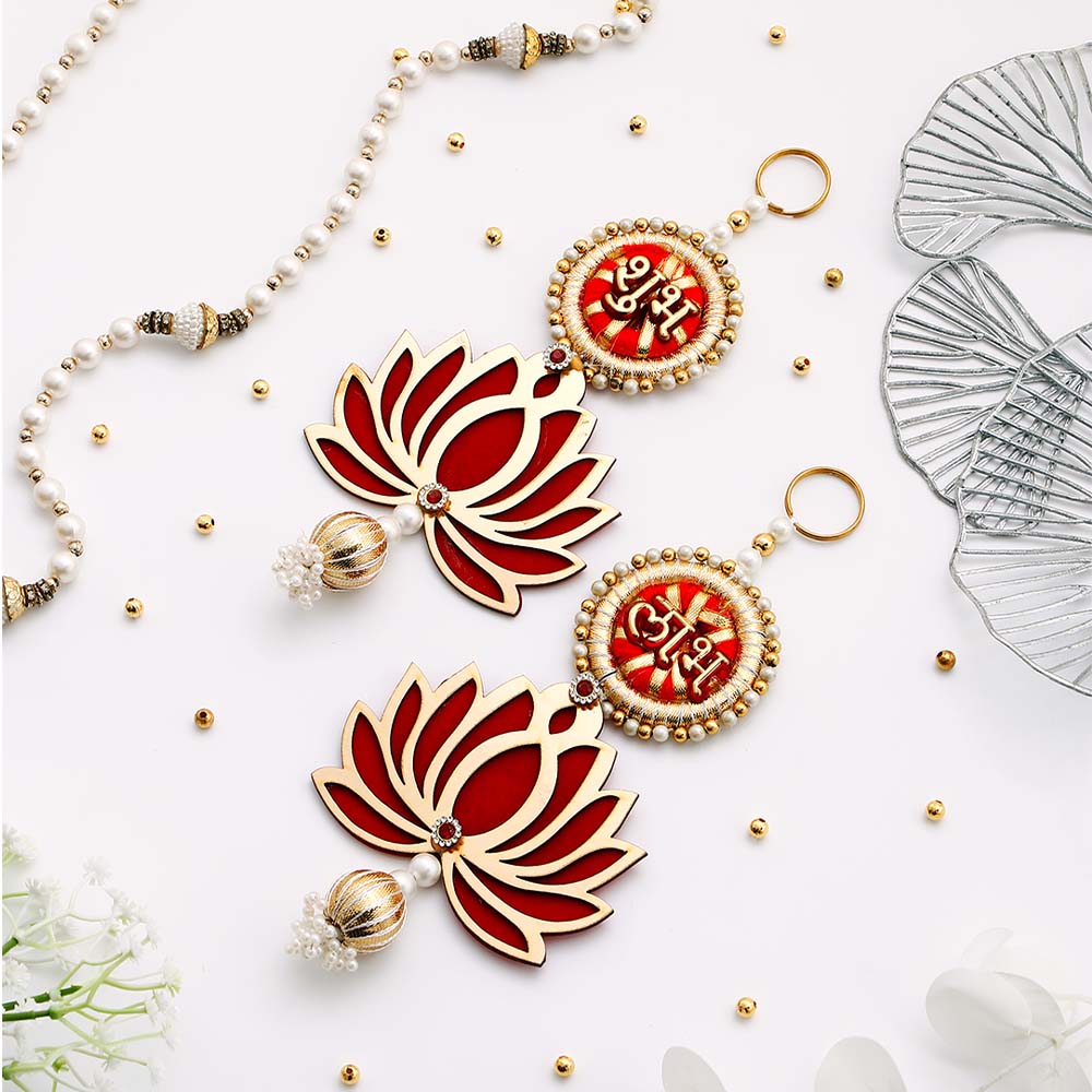 Traditional Red Shubh Labh Lotus Hanging 
