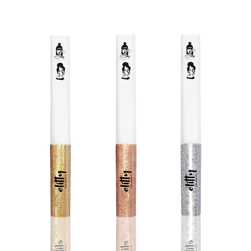 Elitty All That Glitters Waterproof Liquid Eyeliner Combo | Pack of 3 Glitter (Silver, Golden, Copper-Dark Rose Gold) Shades | Long Lasting | 4 ML Each