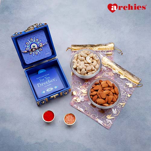 Blue Rakhi Trunk Box with Dry Fruits