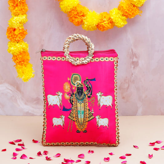 Shree Narayan Ethnic Handcrafted  Zip Up Fabric Bag - Pink