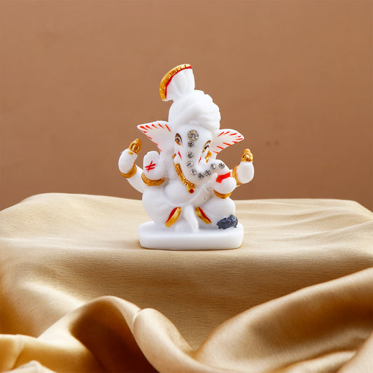 Mini Ganesha White and Golden Idol