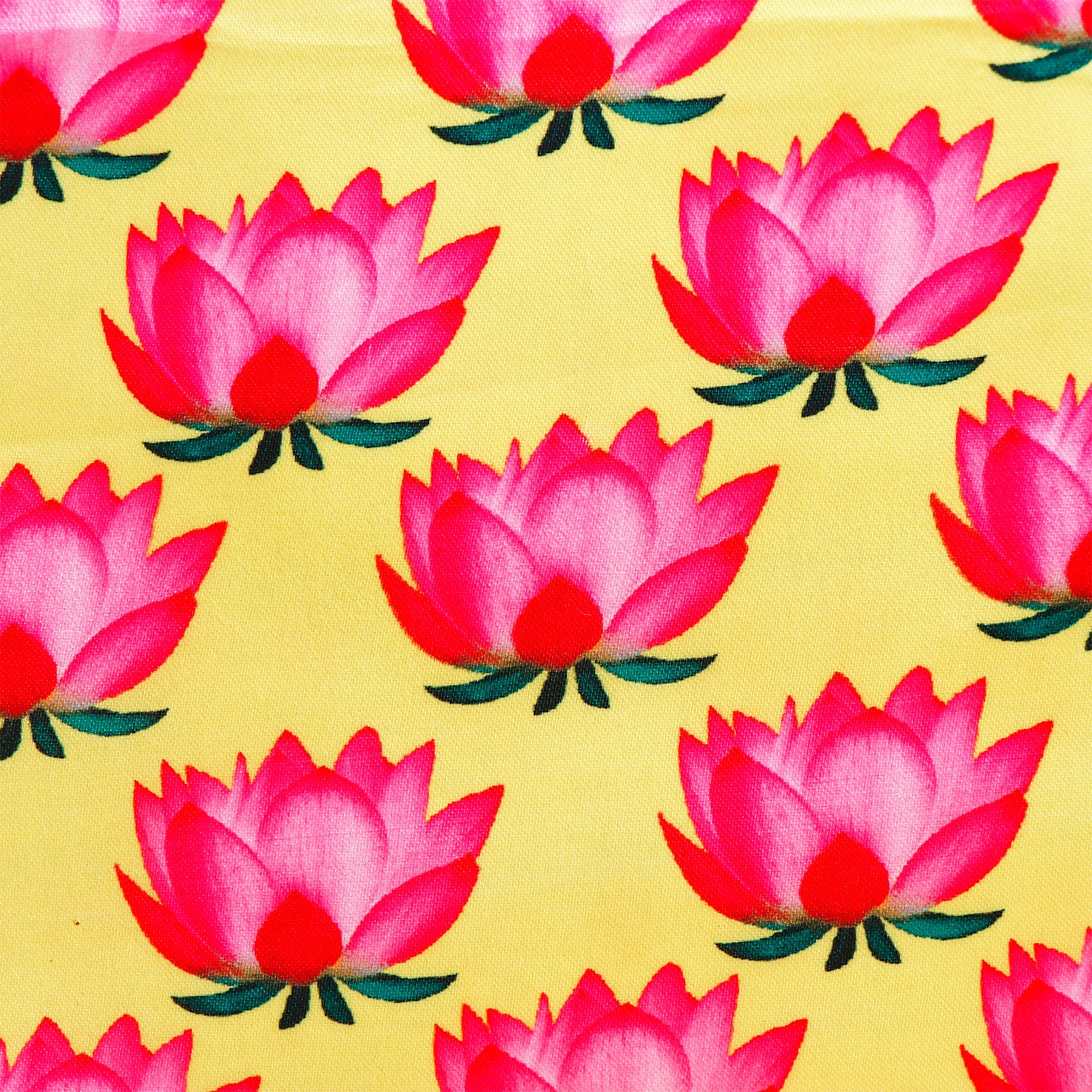 Lotus Printed Ethnic Handcrafted Zip Up Fabric Bag - Yellow