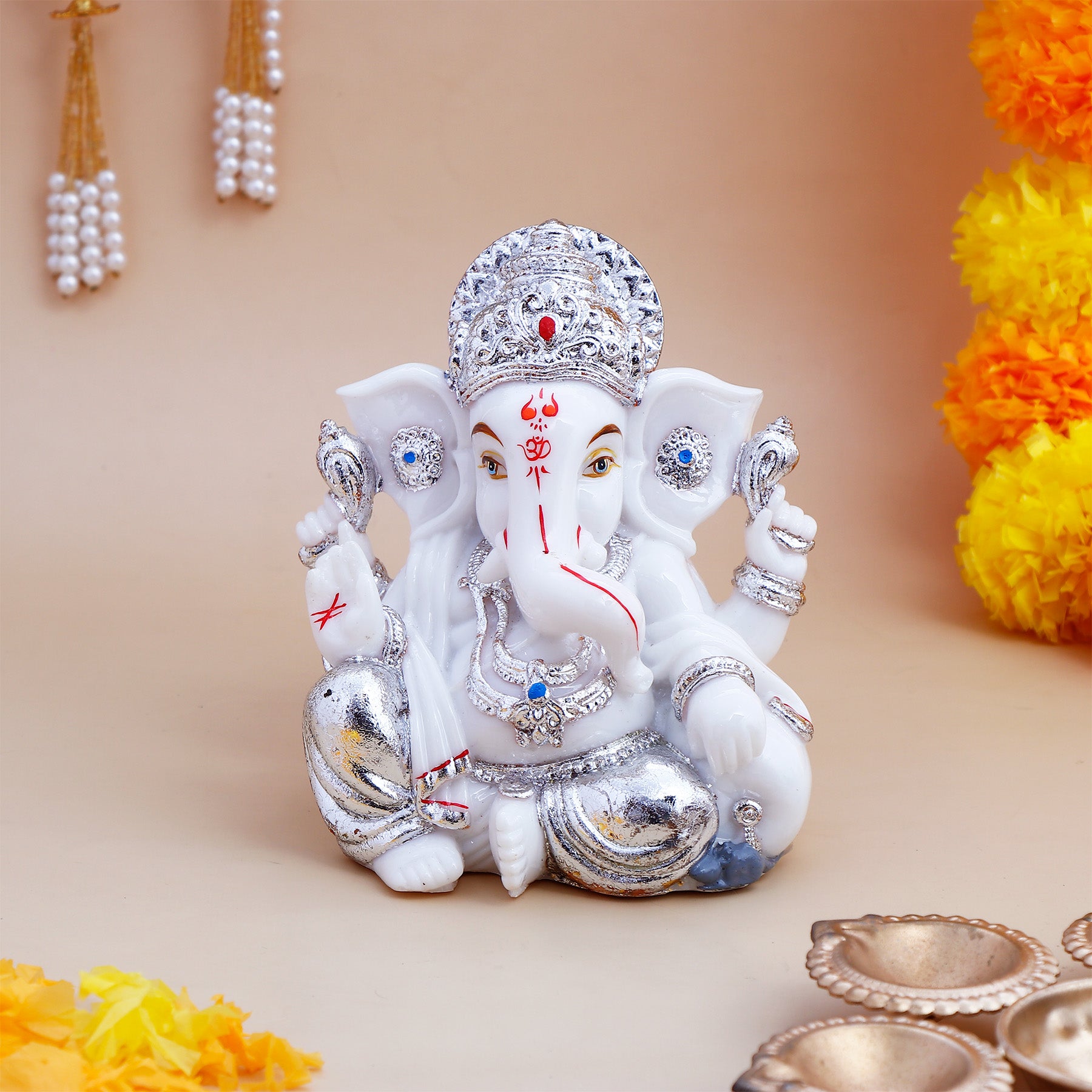 Lord Ganesha Idol with Silver Emblishment