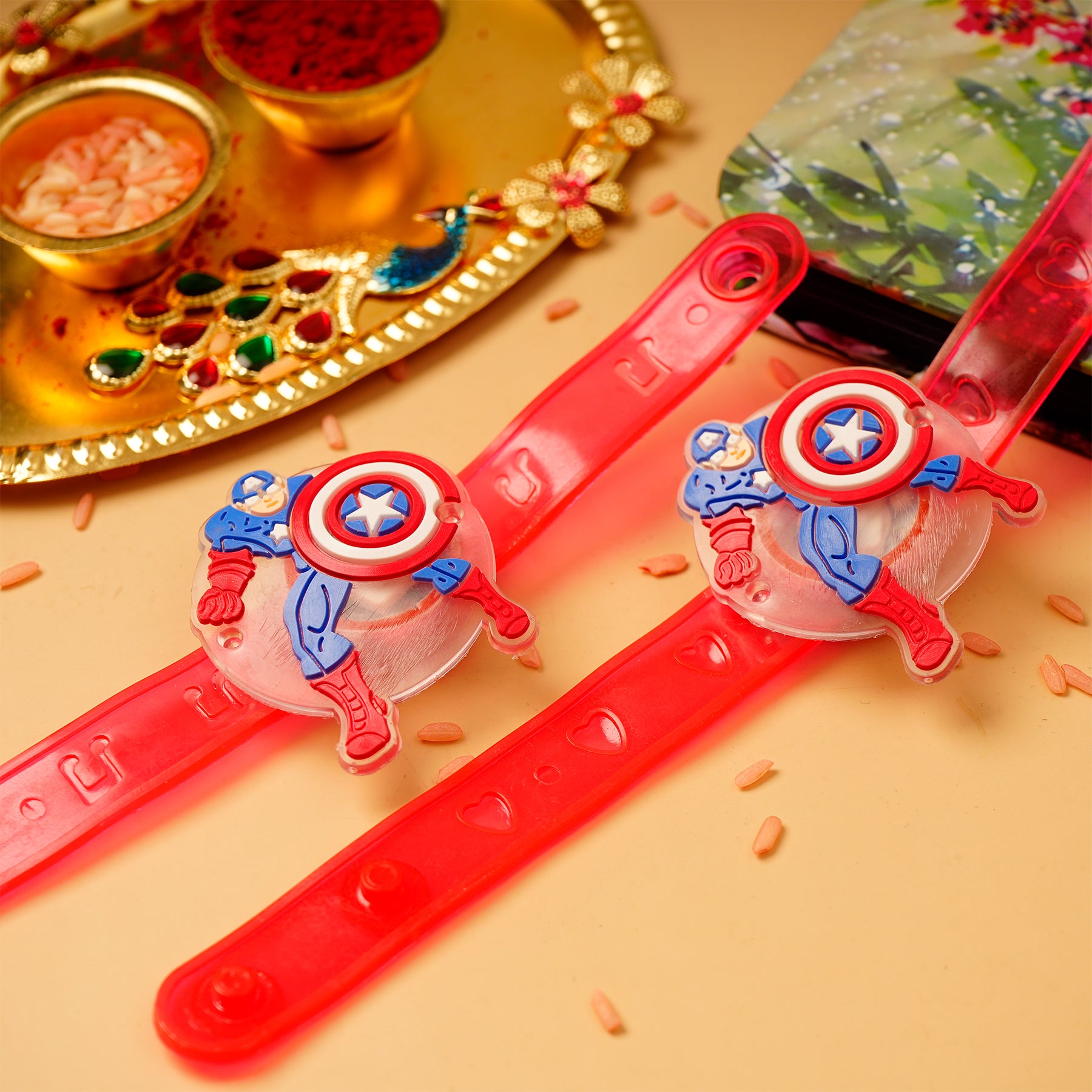 Captain America Red Rakhi with Ferrero Rocher Gift Box