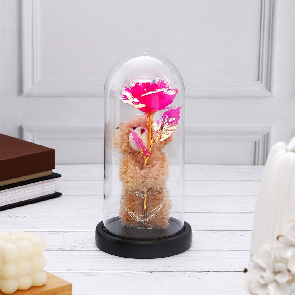 Pink Teddy LED Glass Jar Showpiece