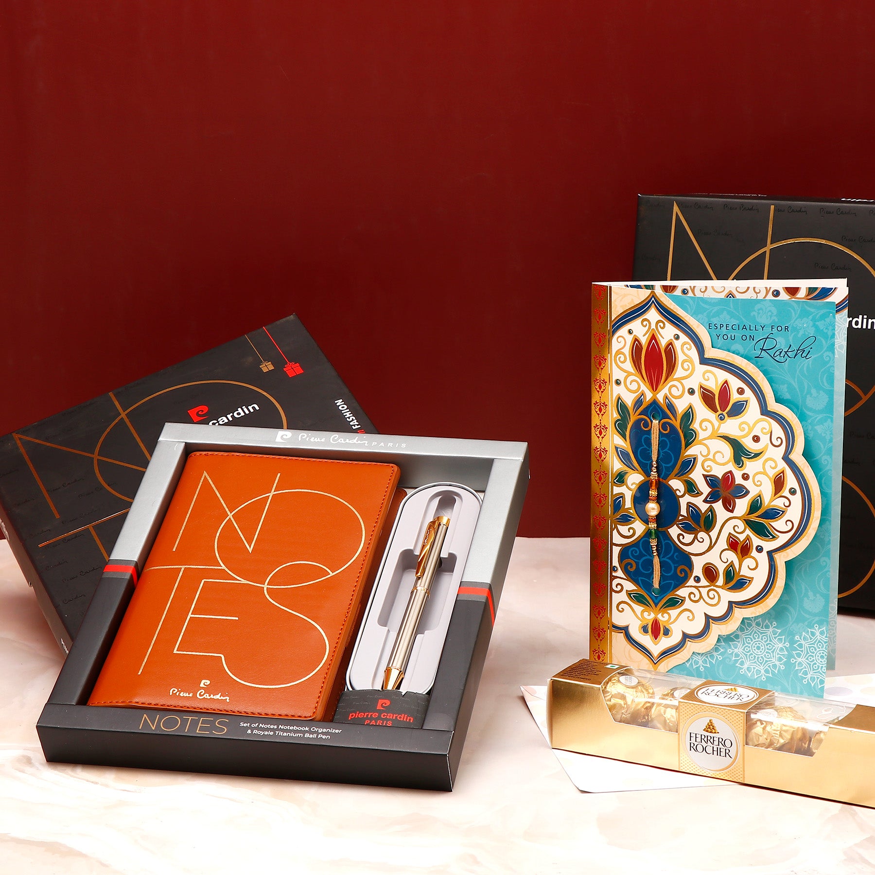 Rakhi Greeting Card with Red Notebook Gifting Set