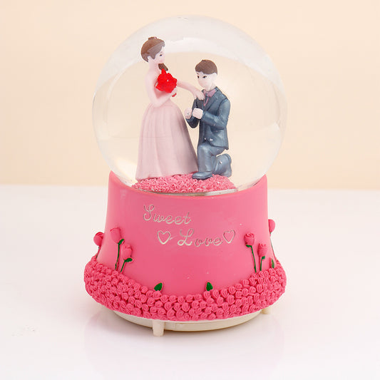 Magenta Romantic Couple Musical Snow Globe