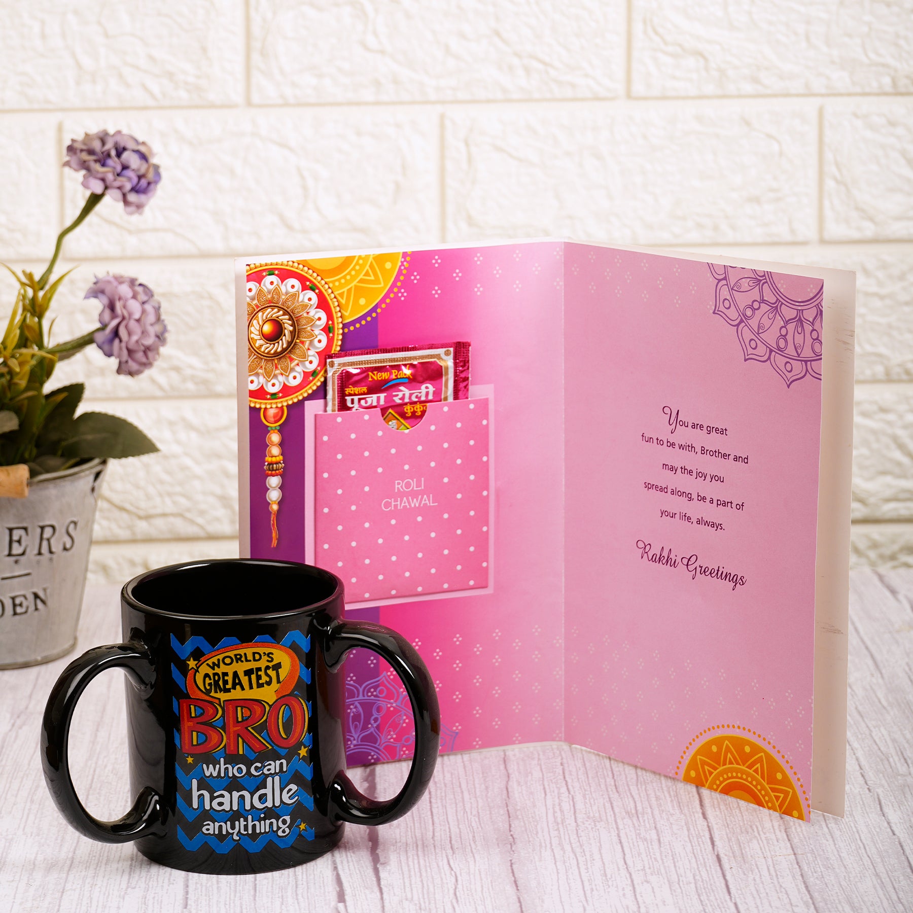 Raksha Bandhan Greeting Card With Three Handle Mug