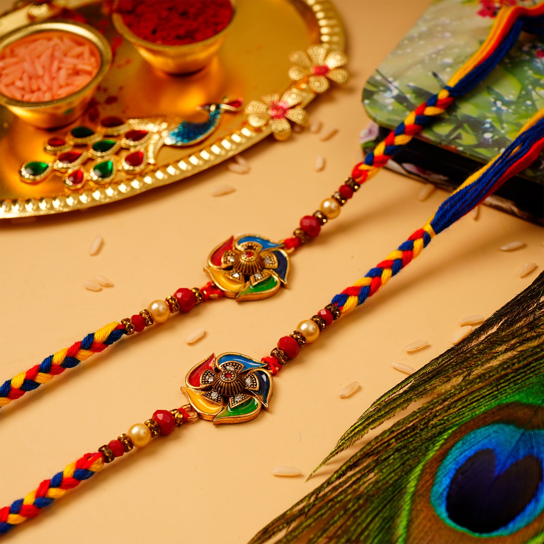 Multicoloured Floral Rakhi Pack of 2