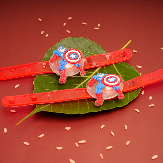 Captain America Red Rubber Kids Rakhi Pack of 2