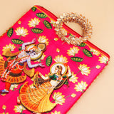 Shree Lakshmi Narayan Ethnic Handcrafted Zip Up Fabric Bag - Pink