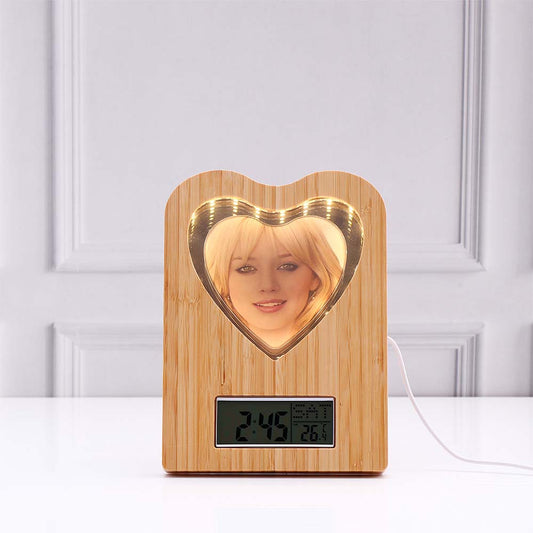 LED Heart Wooden Photo Frame with Clock