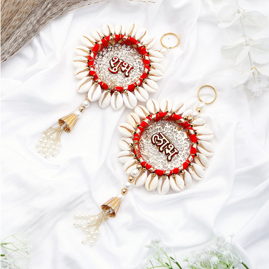 Handmade Red Shell Conch Subh Labh Hanging
