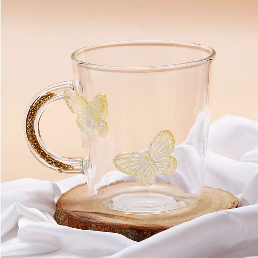 Yellow Butterfly Charmed Glass Mug