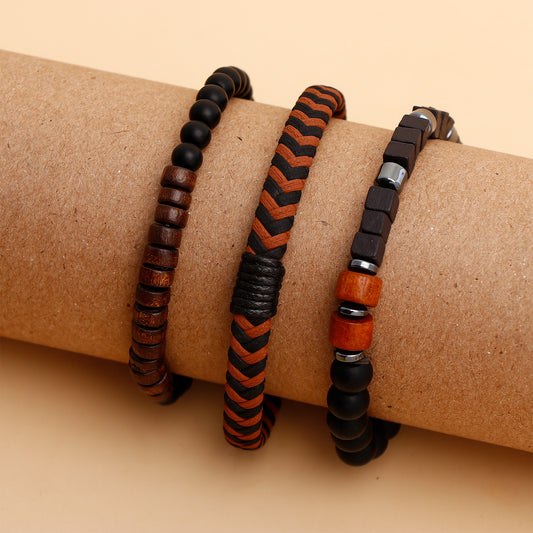 Black Beaded Multilayer Leather Braided Bracelet