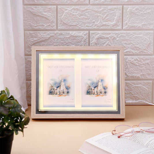 Elegant Dual Space Wooden LED Photo Frame