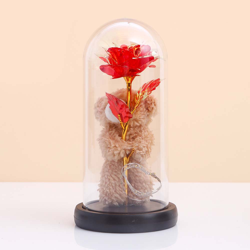 Red Teddy LED Glass Jar Showpiece