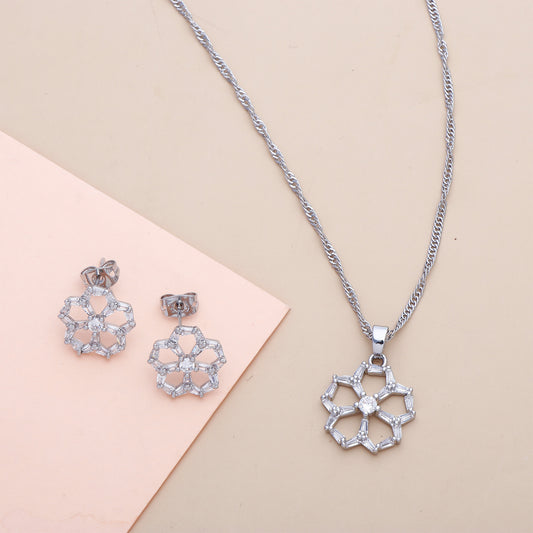 Floral Blooms Pendant with Earring Set