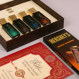Oud Of Dubai Perfume with Rakhi Greeting Card and Hersheys Almond Bar