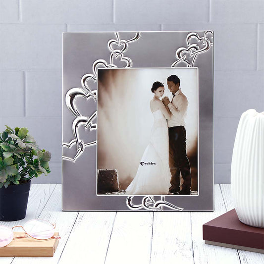 Silver Plated Hearts Engraved Big Photo Frame