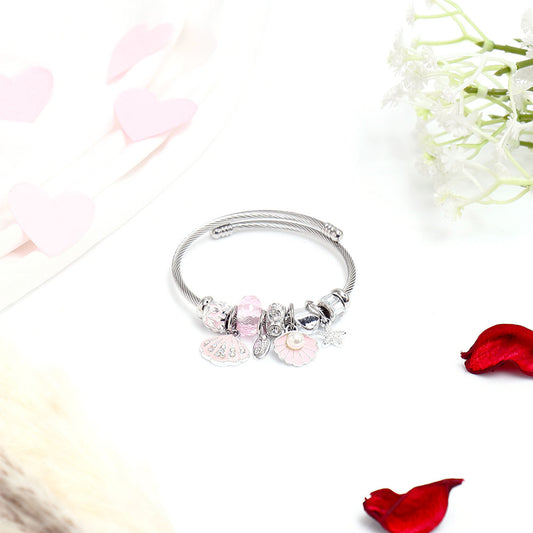 Pearls and Shells Charms Silver Bracelet