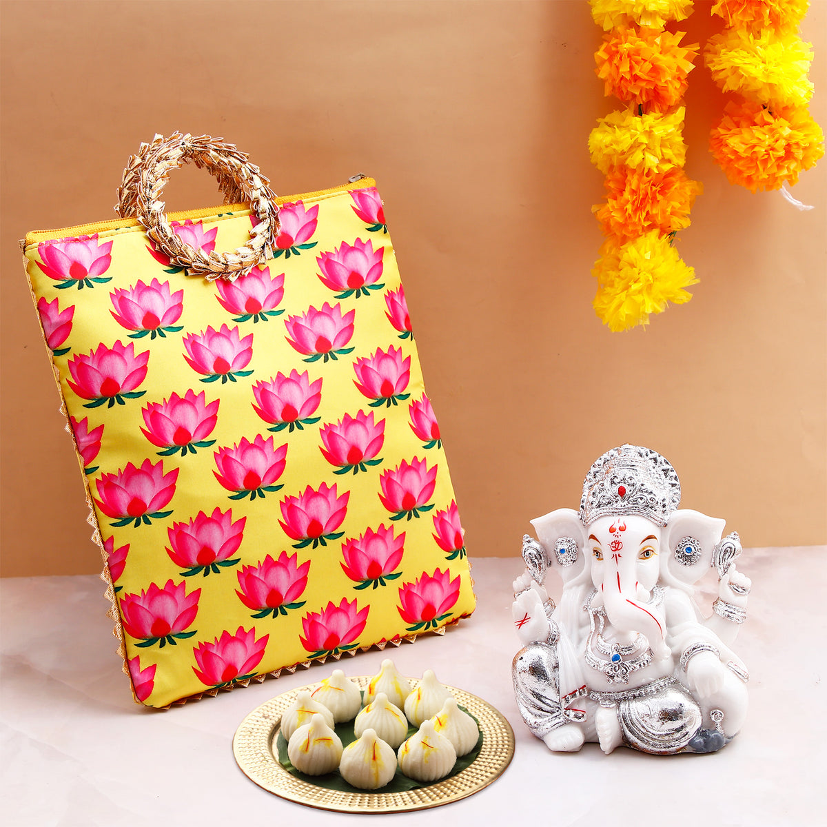 Shree Ganesha Idol with Yellow Bag and Modak 250 GM