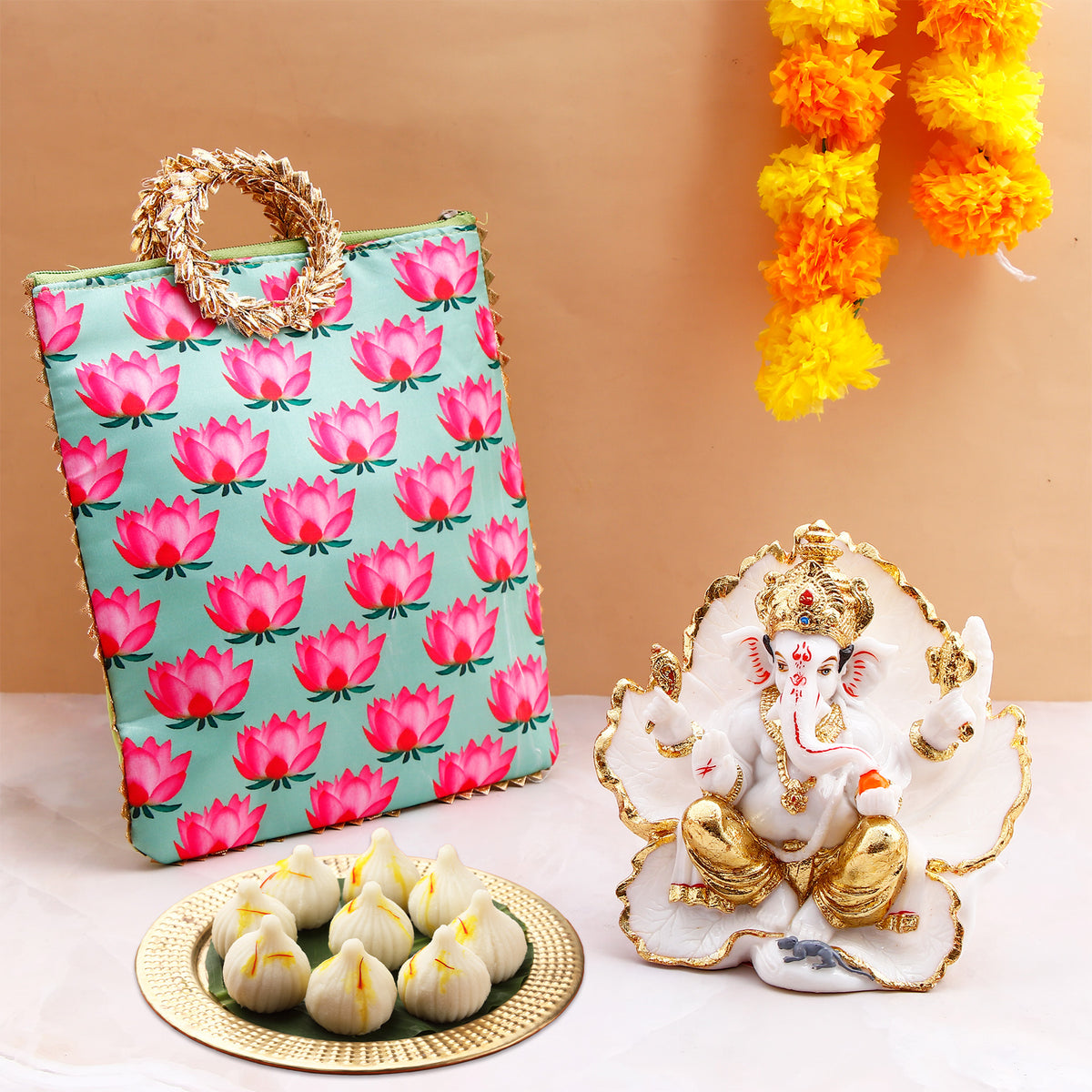Shree Ganesha Idol with Blue Bag and Modak 250 GM