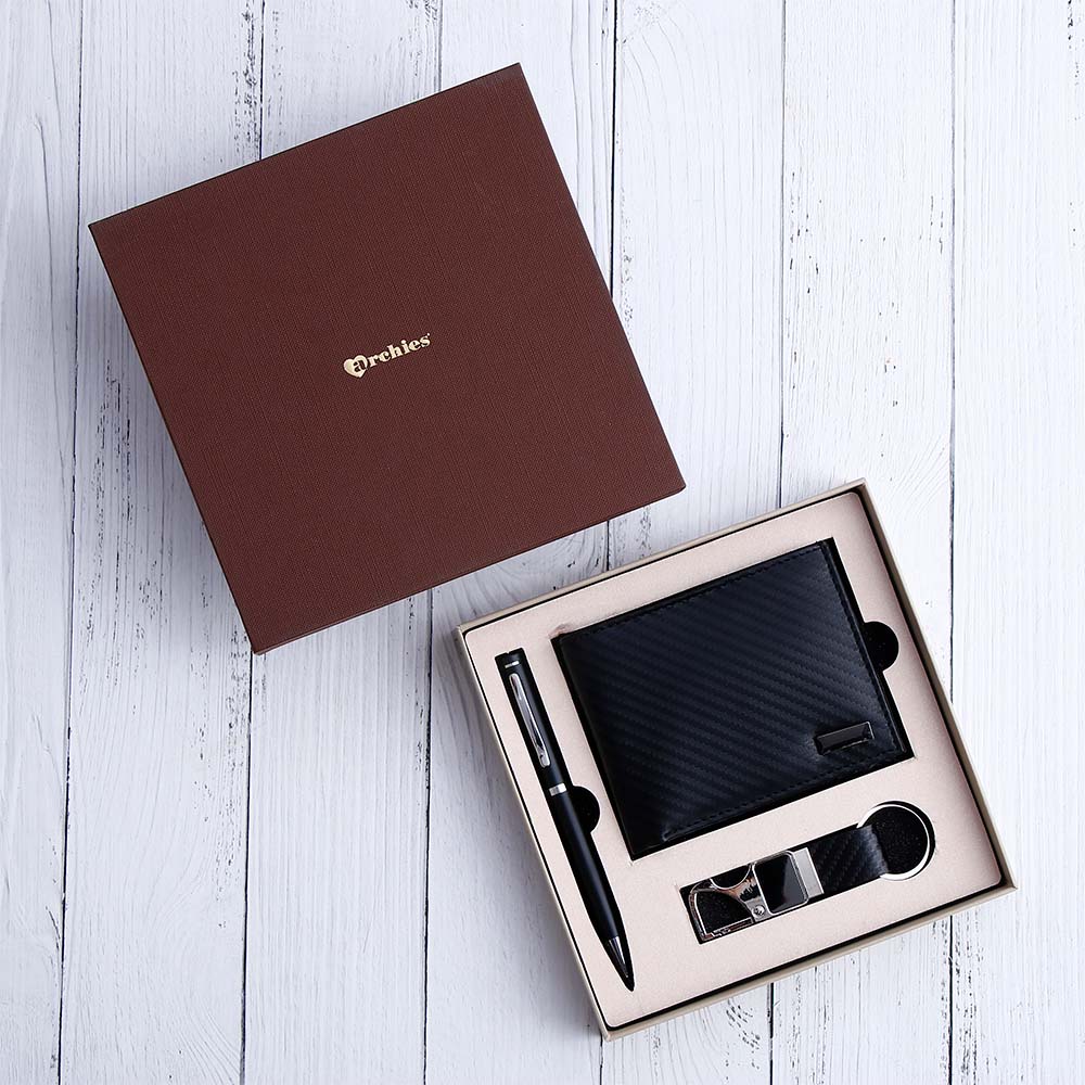 Midnight Black Wallet Pen Keychain Gift Set