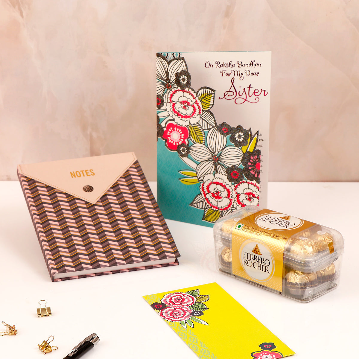 Linear Notebook with Greeting Card and Ferroro Rocher 200 GM